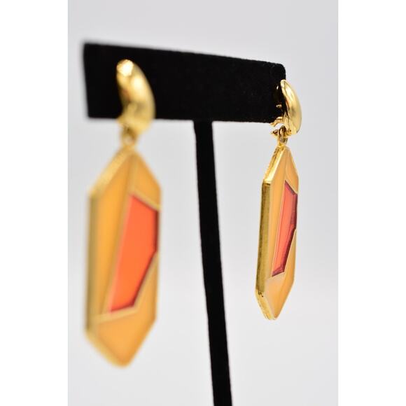Vintage Dangle Earrings Red Orange Jelly Resin Cream Yellow Bold 1980s BinAI - Picture 5 of 12